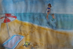 Plage, aquarelle