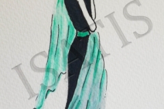 Robe noire au voilage vert